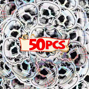 50Pcs Halloween Skull Laser Bag Party Gift Self Sealing Bag Jewelry Gift Packaging Bag Reusable Cookies Candy Storage Plastic Pouches