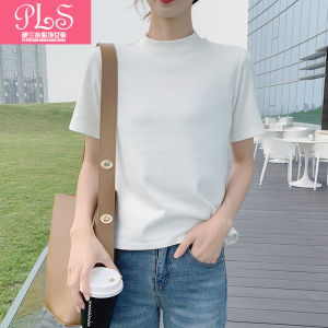 Summer New Arrival K-style Pure White Pure Color Loose Casual Short Sleeve T-shirt Top Inner Womens Bottoming Shirt Half Turtleneck