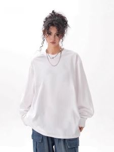 Bwka Heavy Weight White Bottoming Shirt Female Male Spring and Autumn Fashion Brand Loose Casual Bottoming Pure Color round Neck Long Sleeves T-shirt
