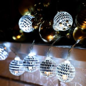 LED Mirror Ball String Lights - Battery-Powered for Bar Parties Disco Decor & Holiday Ambiance Halloween Chrismas Decorations