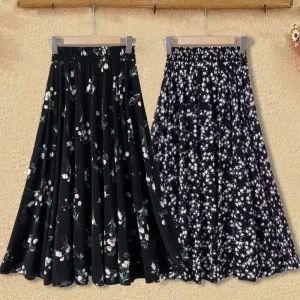 High Waist Midi Skirt for Middle-Aged And Elderly Mothers Summer New Style Square Dance Thin Fabric Floral Print Commuter Style