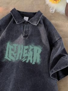 เสื้อโปโลคอปกสไตล์ย้อนยุคสไตล์ญี่ปุ่นสำหรับผู้ชายในช่วงฤดูร้อน ทรงหลวมๆ สบายๆ แขนสั้น ผ้าฝ้ายแท้ ทรงหลวมๆ สำหรับคู่รัก