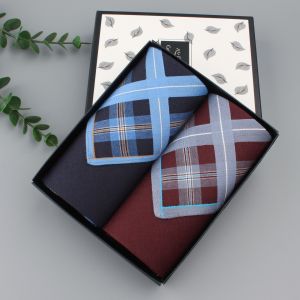 Business Mens Pure Cotton Square Scarf Handkerchief Soft Absorbent Gentlemans Personal Handkerchief High End Gift Box Set