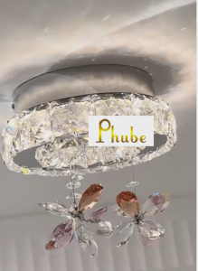 Luxury Floral Crystal Ceiling Light Modern Elegant Flush Mount Lamp for Bedroom Living Room Girls Room Home Decor