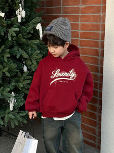 Kids Childrens Clothing Boys Fleece-Lined Sweater Kids Winter Thickened Hooded Tops Tide Handsome Childrens Single-Layer Fleece-Lined Tide