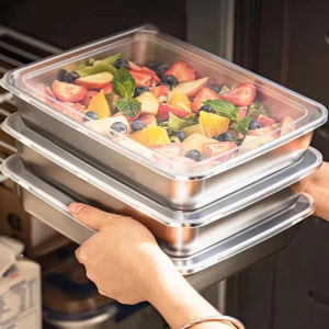 5pcs Stainless Steel Food Storage Container with Lid 304 Stainless Steel Tray Food Storage Box Household Refrigerator Crisper Stackable Frozen Fresh Keeping Case