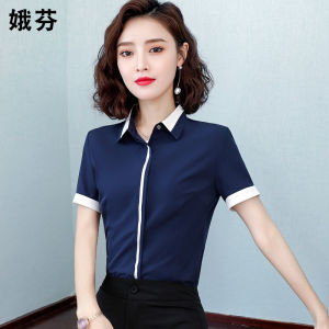 Womens Short Sleeve Shirt 2022 Summer New Professional Chiffon Slim Fit Hotel Technician Work Uniform Elastic Workwear Blouse