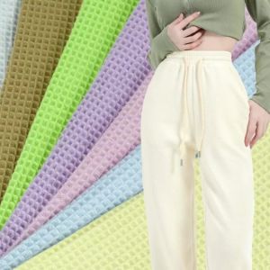 Soft Waffle Weave Polyester Fabric Pure Color By The Half Yard DIY Quilting Clothes Sewing For Sleepwear Bathrobes Skin Friendly