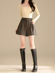 High Waist PU Leather Shorts Womens Fall New Style A-Line Loose Wide Leg Pants Outerwear Boot Pants Comfortable Lightweight