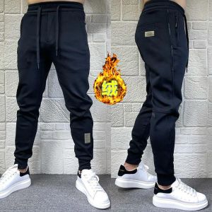 Mens Thickened Fleece Lined Casual Pants Autumn Winter New Style Zipper Pocket Sports Trousers Youth Fashion Breathable Polyester Elastic Fiber