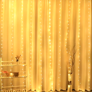 3x3M CURTAIN LIGHT Battery LED Fairy String Lights with Remote Starry Ambient Lights for Bedroom Window Backdrop & Hari Raya Decoration