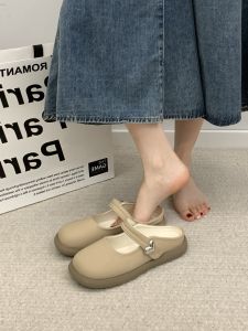 รองเท้าแตะสวมครึ่งนิ้วสไตล์ฝรั่งเศสสำหรับผู้หญิงในช่วงฤดูร้อน รองเท้าสวมแบบลำลองสุดหรูหรา รองเท้าสวมสบายสำหรับผู้หญิง