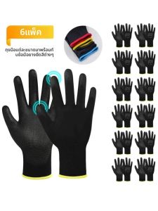 ถุงมือทำงานนิรภัยเคลือบ PU ถุงมือป้องกันถักนุ่มระบายอากาศได้สำหรับสวนหย่อมฟาร์มคลังสินค้าถุงมือช่าง
