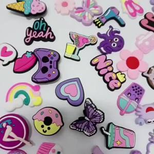 Multiple Random Pink Series Shoe Charms for Clogs Sandals Accessories PVC Shoe Buckles Pins Bracelet Decoration Girls Women Gift