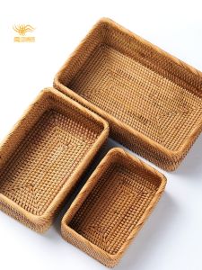 TB013 Autumn Vine Cosmetics Storage Basket Desktop Organizer Rectangular Wicker Basket Japanese Style Living Room Decor