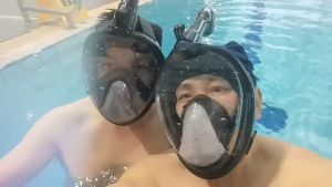หน้ากากดำน้ำ แบบเต็มหน้า ไม่ต้องคาบ ท่อหายใจ กันฝ้า Diving Mask 180°ดูได้ชัดเจน