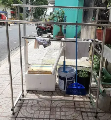 [Siêu Rẻ]Sào phơi đồ đôi chân vuông Inox 100% chắc chắn ko gỉ sét
