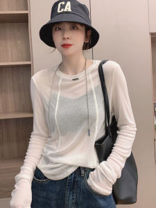 เสื้อยืดผู้หญิงแขนยาวสีขาว ทรงเข้ารูป คอกลม ทรงบาง เสื้อชั้นใน เสื้อผ้าทำงานสไตล์เกาหลี ฤดูใบไม้ร่วง 2022