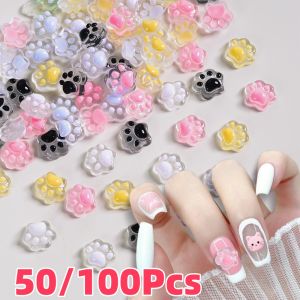 50/100Pcs Mixed Luminous Cats Paw Nail Charms Cute Flatback Bear/Kitten Paws Nail Art Decorations DIY Crafts Manicure Accessory