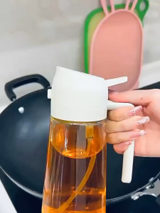 Meija Aishen Oil Dispenser with Spray Dual-Use Oil Pot Oil Sprayer Dispenser 2in1 Beige Bottle Food Grade Premium Nozzle