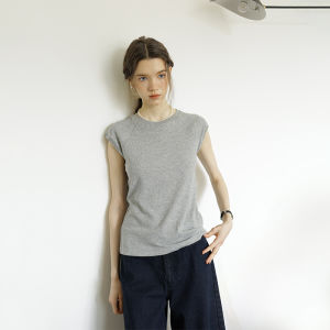 Spring Also White Grey Snowflake Linen Short Sleeve T-Shirt Womens Summer New Versatile Half Sleeve round Neck Inner Wear Top
