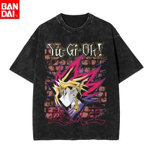 Bandai | 90s Retro Yu-Gi-Oh! Dark Yugi Graphic T-Shirt Vintage Washed Oversized Tee Harajuku Streetwear Mens/Womens Casual Cotton Top