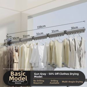 WAMUJIER | Wall-Mounted Invisible Foldable Clothes Drying Rack