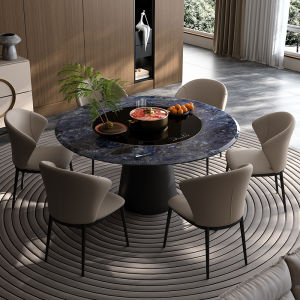 Luxury Villa round Crystal Stone Dining Table with Built-In Warm Dish Board And Induction Cooker High-End Home Furniture