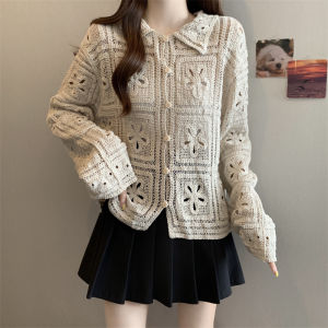 เสื้อสเวตเตอร์คอปกติสไตล์ฝรั่งเศสย้อนยุคสำหรับผู้หญิง ทรงหลวม กระดุมแถวเดียว ผ้าถัก แขนยาว ปกติ ฤดูใบไม้ร่วง 2025