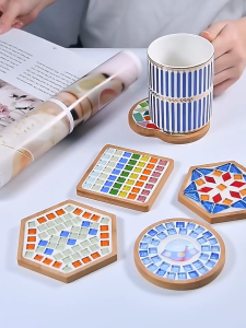 【🇲🇾 Local Seller】DIY Glass Mosaic Tiles Mosaic Kit with Wooden Coaster Mixed Colors Mosaic Glass Pieces DIY Crafts Material Package Supplies for Coaster Handmade Home Decor Gifts