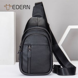 EDERN Fashion Genuine Leather Chest Bag for Men Versatile Casual Crossbody Bag Sling Bag Waterproof Soft Cowhide Sports Chest Pouch