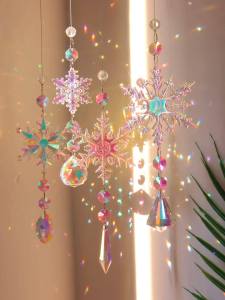Sun Catcher Crystal Ornament Colorful Snowflake Rainbow Light Window Christmas Tree Decoration Dream Catcher Creative Home Decor