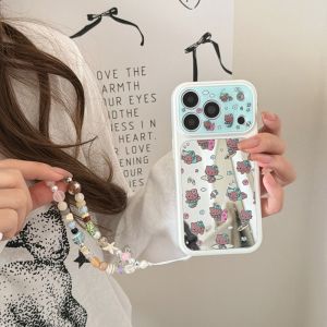 Sanrio | Korea INS Full Screen Black Skin Surfing KT Phone Case For Iphone 17 Pro Max 16 15 14 Pro Max Shockproof Cover Funda With Chain
