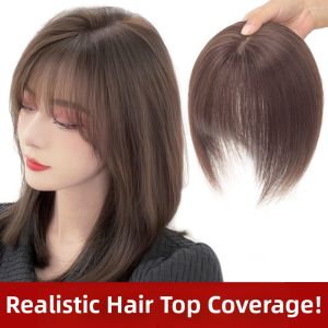 Natural Looking Long Hair Top Piece Wig with Air Bangs