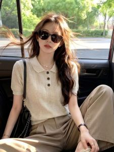 PEIXI | Korean Style Commuter Cotton Linen Polo Collar Short Sleeve T-shirt