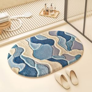 VIKAMA Light Luxury Oval Bathroom Mat Soft and Non-Slip Shower Entrance Rug Bedroom Bedside Carpet Home Decor