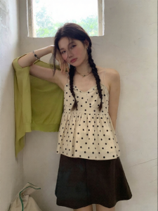 Mixd | Chic Vacation Style Polka Dot Strap Vest Sleeveless Top