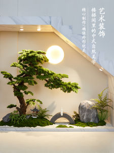 Indoor Stairwell Landscape Artificial Pine Tree Mountain Stone Simulation High-End Luxury Decorative Plant Ornament Chinese New Style