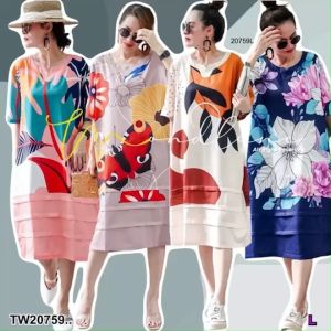 TW20759  เดรสคอวี แขนสั้นแต่งชายเก๋ไก๋ทรงดูทันสมัย ..