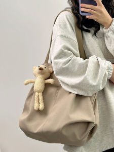Trendy Large Capacity Canvas Tote Bag Womens Single Shoulder Commuter Simple Style College Student Book Bag Soft Handle