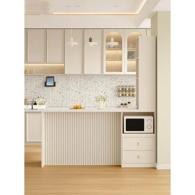 French Style Creamy Partition Cabinet Integrated Kitchen Rock Board Small Living Room Bar Counter Island Table Home Furniture
