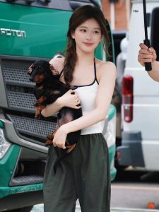 กางเกงขายาวทรงตรงสีเขียว Kaki ลายตัวอักษร Roulette สไตล์เกาหลี สำหรับผู้หญิง ฤดูใบไม้ร่วง 2025 กางเกงขายาวลำลอง