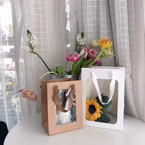 【5pcs】Gift Bag Reusable Dust Bag Large Space Kraft Paper Paper Bag Flower Bag Portable Window Bag