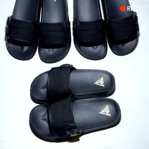 Sandal Selop Anak Laki Laki Model Tali Webbing Hitam Strip Kuning Bahan Ringan Empuk