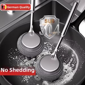 QIAOYANMEI | Durable Stainless Steel Kitchen Cleaning Brush Long Handle Pot Scrubber