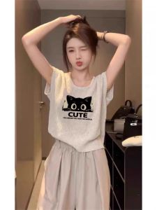 Breathable Silk Knitted Short Sleeve Tee Loose Thin