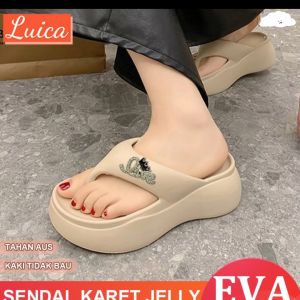 Sandal Wanita Jelly Jepit Korean Style Motif Love Tebal 5.5Cm Sendal Selop Wanita Wedges Cewek Perempuan Tebaru Anti Slip Empuk EVA