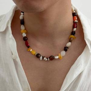 Ingemark | Ingemark Trendy Boho Colorful Resin Acrylic Beaded Choker Necklace for Men Creative Adjustable Collar Chain Jewelry on the Neck