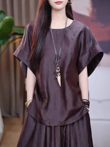 Áo Thun Tay Ngắn Rộng Rãi Mùa Hè 2025 Thời Trang Đơn Giản Cổ Tròn Dài Thường Ngày Cho Nữ Cỡ Lớn Chất Liệu Khác