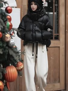 Womens White Duck down Puffer Jacket Thickened Fleece Lined Loose Fit Winter Coat Stylish Warm Outerwear for 2025 Winter